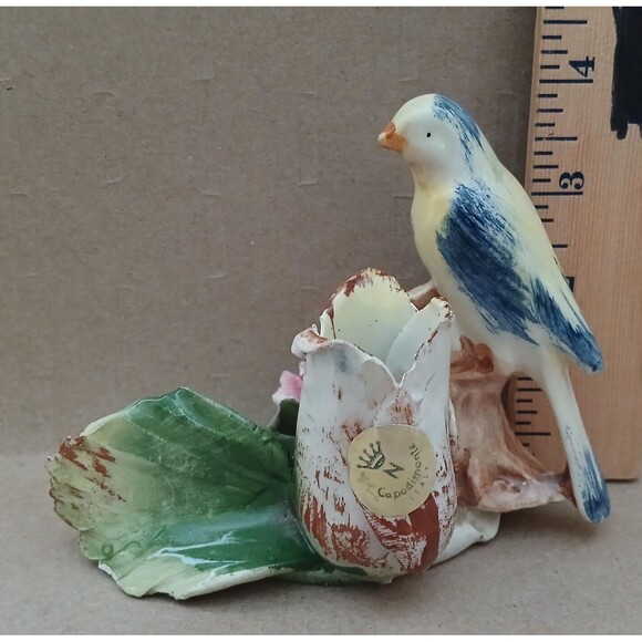 Vintage Capodimonte  Porcelain Candle Holder Made in Italy Bird & Flower RARE - Picture 10 of 12